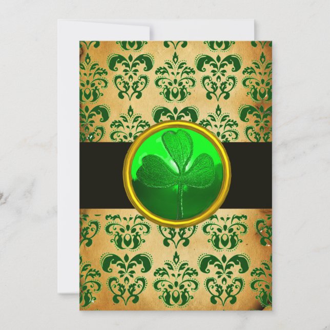 Invitación PARQUÉ DE DAMASK VERDE MARRÓN CON negro DE VERGÜEN (Anverso)