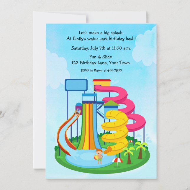 Invitación Parque de deslizamiento de agua Desplome de cumple (Anverso)