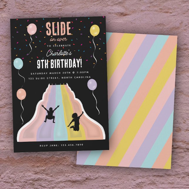 Invitación Parque de juegos con tobogán interior Fiesta de cu (Indoor Slide Park Playground Girls Birthday Party Invitation)