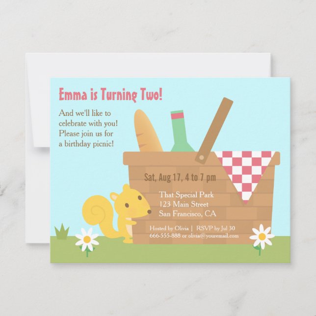 Invitación Parque de la ardilla Cute Niños Picnic Fiesta de c (Anverso)
