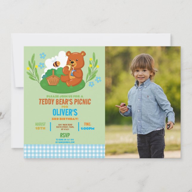 Invitación Parque fotográfico de cumpleaños de Teddy Bear Blu (Anverso)