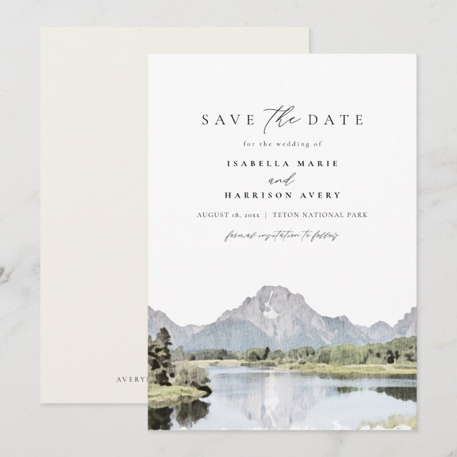 Invitación Parque nacional GRAND TETON Montaña Salven la fech (Anverso / Reverso)