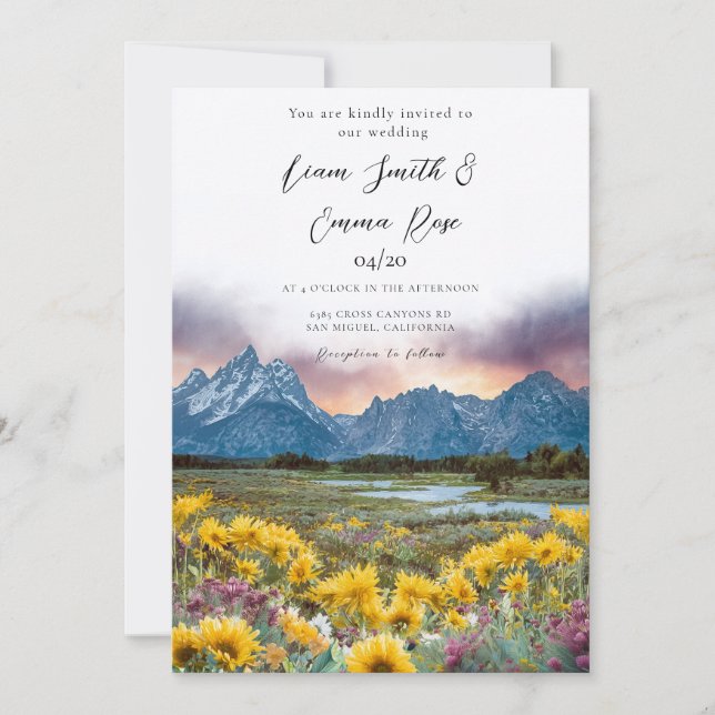 Invitación PARQUE NACIONAL TETON Silueta de Montañas (Anverso)