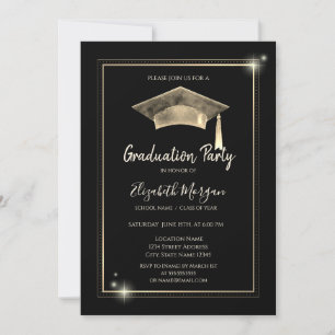 Invitación Parquea de marco dorado,Graduación de tapón de gra