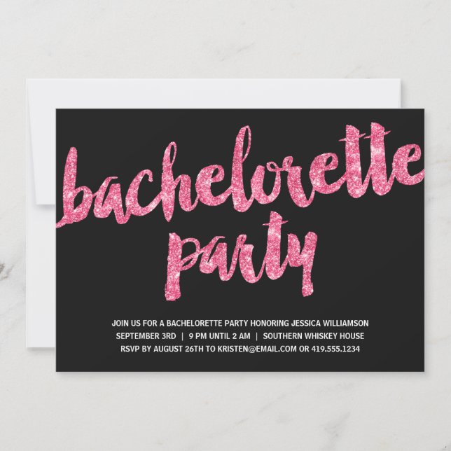 Invitación Parques rosas | Purpurina Look Bachelorette Party (Anverso)