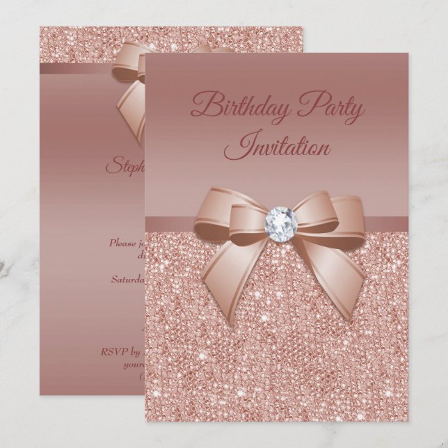 Invitación Parques y glamour, fiesta de cumpleaños de oro Ros (Anverso / Reverso)