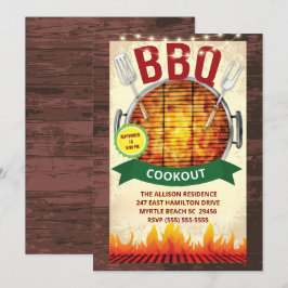 Invitación Parrilla de barbacoa con luces de madera Asado de 