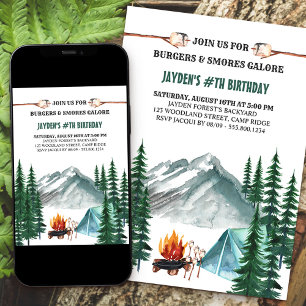 Invitación Parrilla de Camping y Cumpleaños de Campamento de