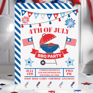 Invitación Parrilla del 4 de Julio Barbacoa BBQ Fiesta Azul M