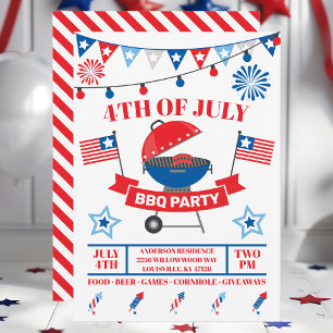 Invitación parrilla del 4 de julio barbacoa roja fiesta de BB