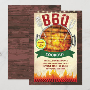Invitación Parrilla para barbacoa de luces de madera Día de