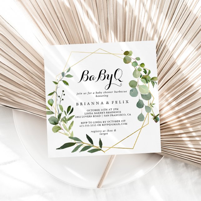 Invitación Parrillada Baby Shower Baby Tropical con Oro Geomé (Subido por el creador)