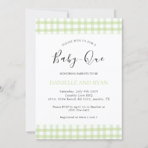 Invitación Parrillada Baby Shower de Baby Q Checkered Green B