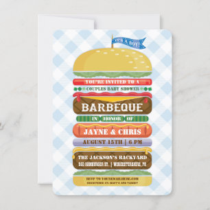 Invitación Parrillada Baby Shower de Hamburger Boy apilada