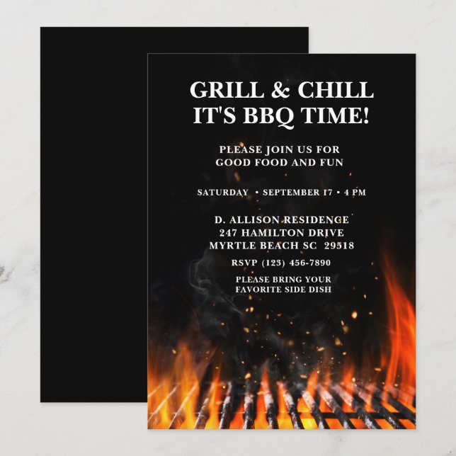 Invitación Parrillada Barbacoa al Grill Verano (Anverso / Reverso)