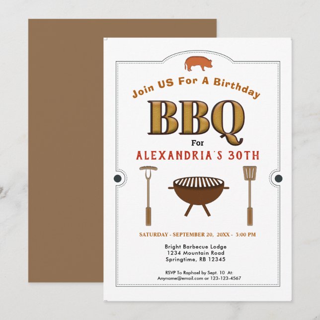 Invitación Parrillada de barbacoa asada de cerdo Fiesta de cu (Anverso / Reverso)