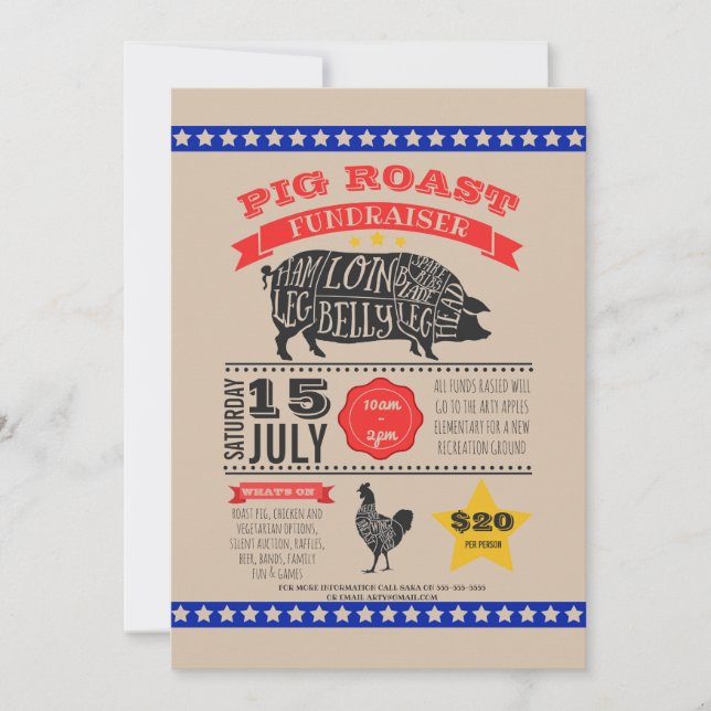 Invitación Parrillada de cerdo con fines benéficos cumpleaños (Anverso)