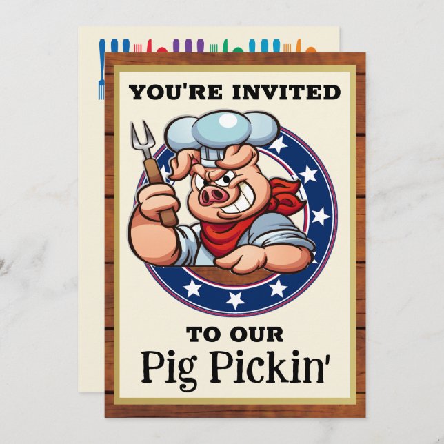 Invitación Parrillada de Cerdo Pickin' (Anverso / Reverso)