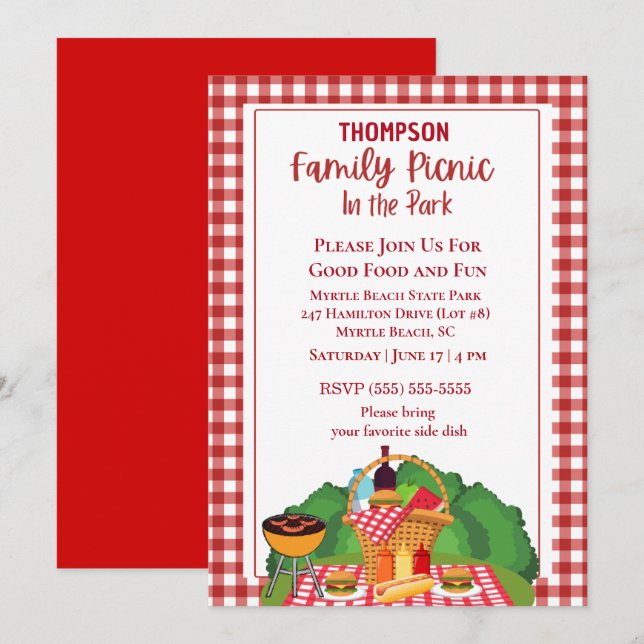 Invitación Parrillada de Cocina de Picnic Familiar (Anverso / Reverso)