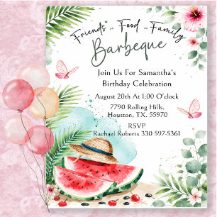 Invitación Parrillada de cumpleaños de verano con sandía acua