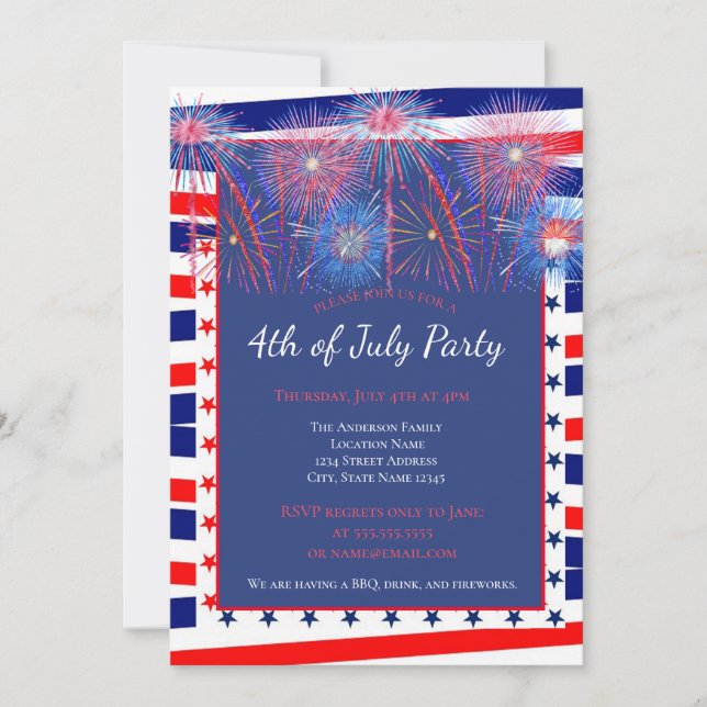 Invitación Parrillada de fuegos artificiales patrióticos del  (Anverso)