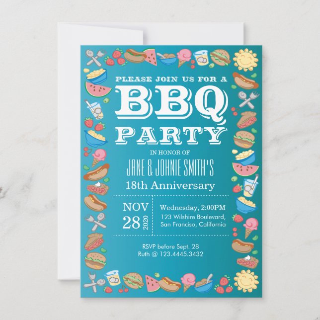 Invitación Parrillada de la fiesta de cumpleaños del Boda Ann (Anverso)