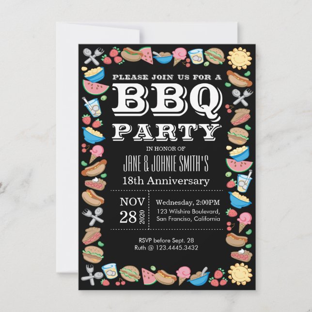 Invitación Parrillada de la fiesta de cumpleaños del Boda Ann (Anverso)