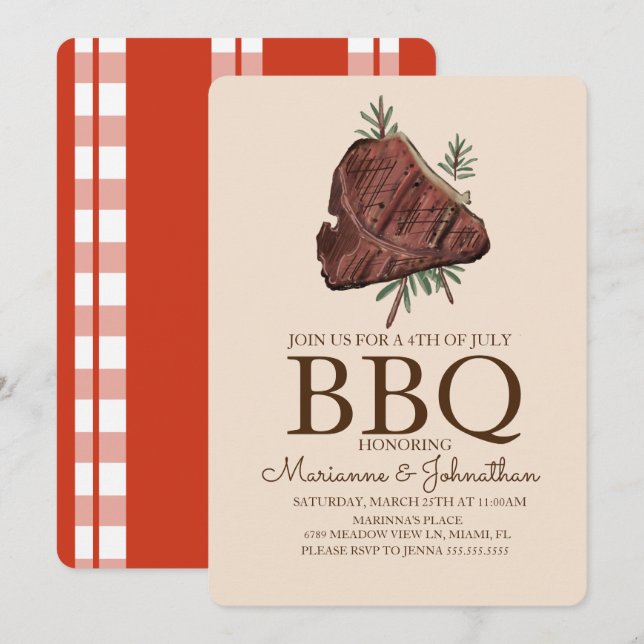 Invitación Parrillada de picnic dibujada a mano de filete (Anverso / Reverso)