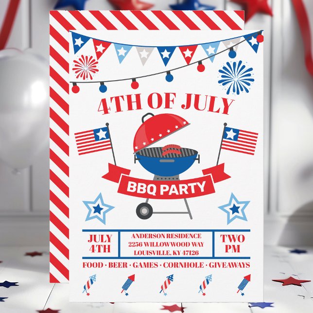 Invitación Parrillada del 4 de julio, barbacoa roja, fiesta d (Subido por el creador)