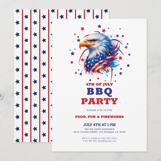Invitación Parrillada del águila americana patriota (Anverso / Reverso)
