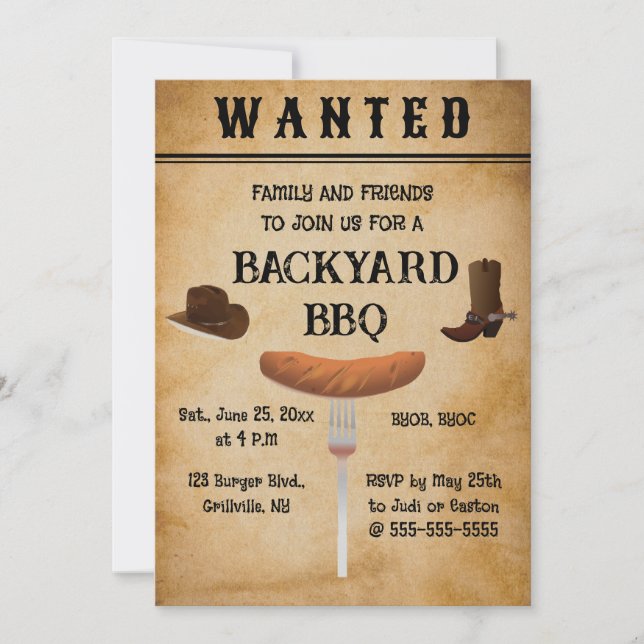 Invitación Parrillada en el patio trasero editable al estilo  (Anverso)