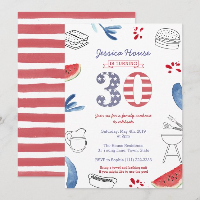 Invitación Parrillada Familiar Cumpleaños 30, Día de los Caíd (Anverso / Reverso)