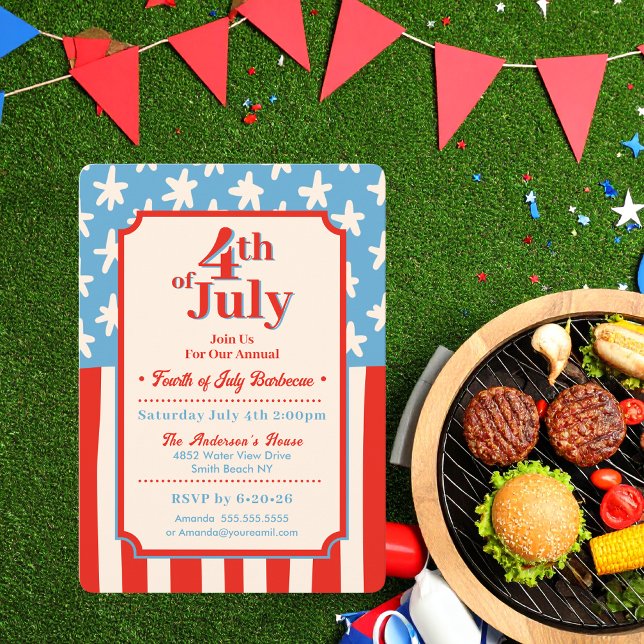 Invitación Parrillada Familiar Estrellas y Barras Rojo Blanco (Subido por el creador)