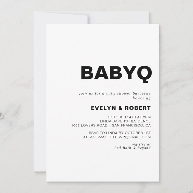 Invitación Parrillada formal BabyQ Baby Shower minimalista (Anverso)