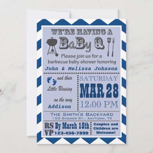 Invitación Parrillada naval de Baby Shower BaByQ (Anverso)