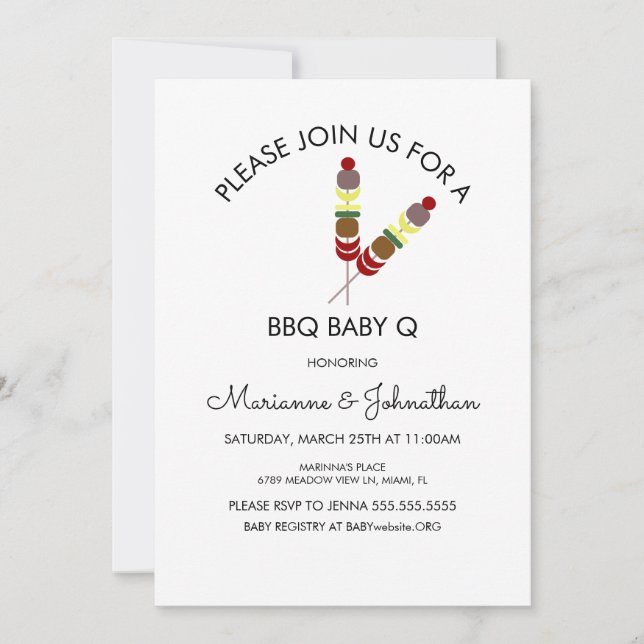 Invitación Parrillada Simple para Baby Shower Brochetas de Ba (Anverso)