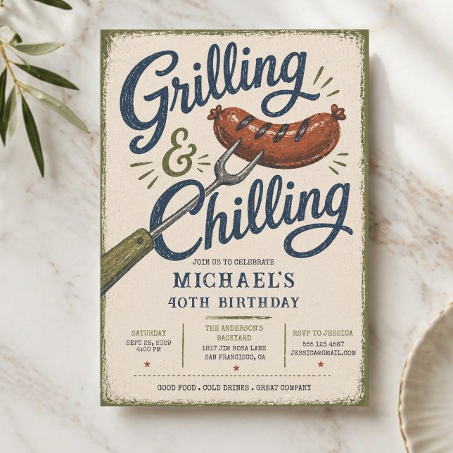 Invitación Parrillada y enfriamiento cumpleaños 40 BBQ (Grilling & Chilling BBQ 40th Birthday Invitation
)