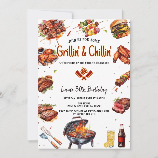 Invitación Parrillada y helado de acuarela moderna para fiest (Anverso)