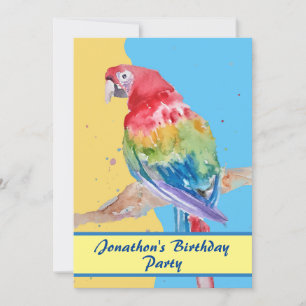 Invitación Parrot Macaw Blue Bird Birthday Chilys Boys amaril