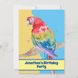 Invitación Parrot Macaw Blue Bird Birthday Chilys Boys amaril