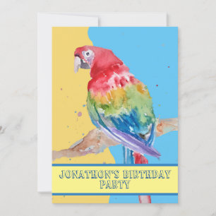 Invitación Parrot Macaw Blue Bird Birthday Chilys Boys amaril