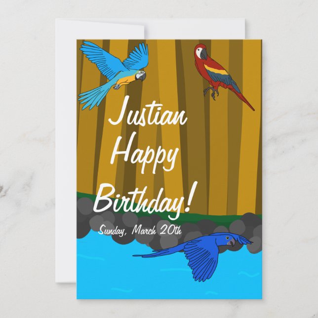 Invitación Parrots Exóticos En La Fiesta De Cumpleaños Forest (Anverso)