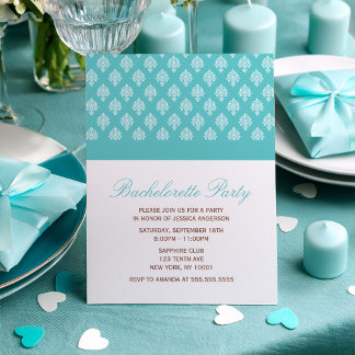 Invitación Parte de bachillerato del patrón de Damasco azul
