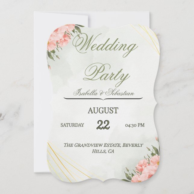 Invitación Parte de Boda con Lilas Rosadas Elegantes y Geomet (Anverso)