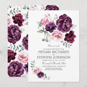 Invitación Parte de compromiso de acuarela floral de plumas m