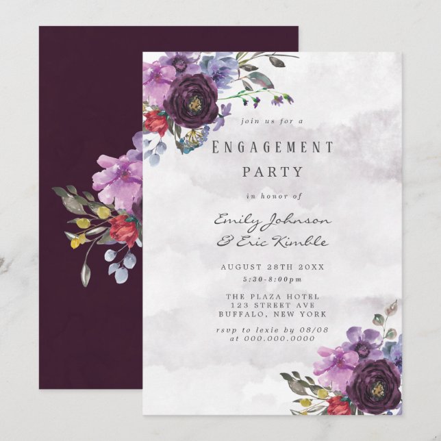 Invitación Parte de compromiso de amigos de Plum Violet Moda (Anverso / Reverso)