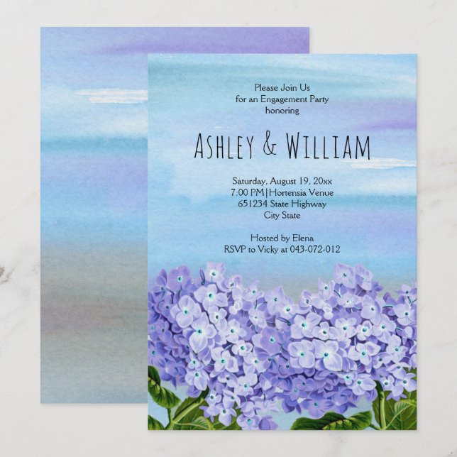 Invitación Parte de compromiso de boda de la acuarela de la h (Anverso / Reverso)