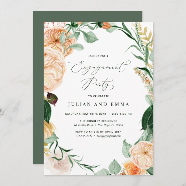 Invitación Parte De Compromiso Neutral De Boho Froral Froral  (Anverso / Reverso)
