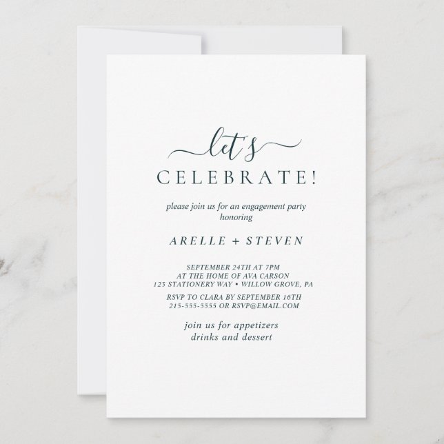 Invitación Parte de compromiso simple en blanco y azul (Anverso)