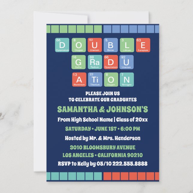 Invitación Parte de doble graduación de elementos de tabla pe (Anverso)
